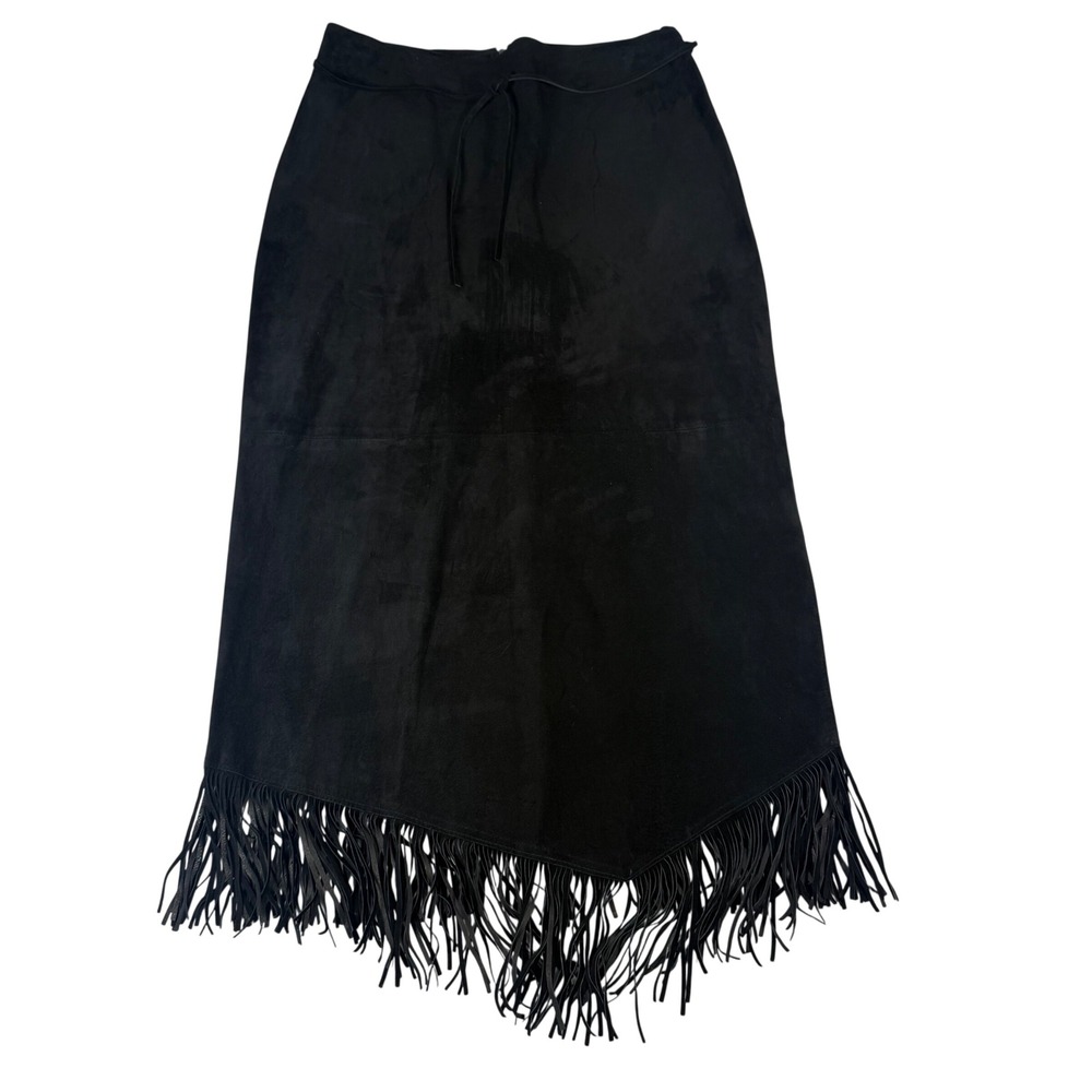 Zebra Leather Canada Black Suede Leather Fringe Skirt Womens 10 Western Vintage